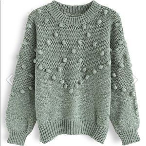 Chicwish Sage Green Pom Pom Sweater